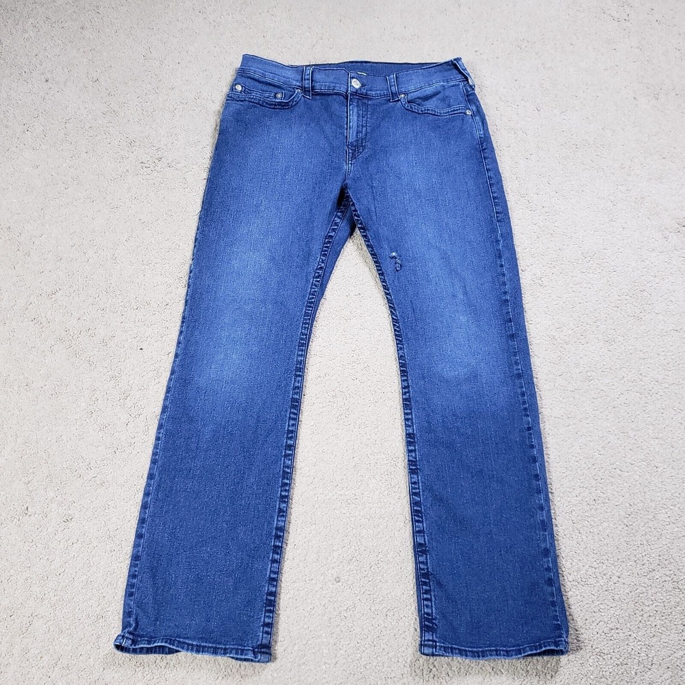 True Religion Jeans Mens 34 (35x32) Blue Ricky Relaxed Straight Med Wash Denim